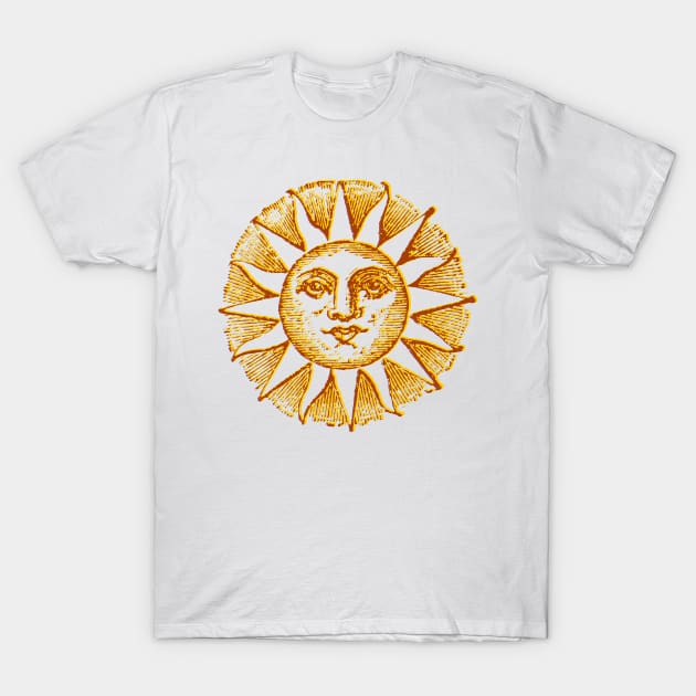 celestial golden sun with face line drawing vintage T-Shirt by opptop